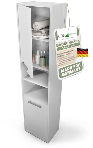 CDF Armario de Baño Alto Columna Mueble Baño Estrecho - Ancho: 40 cm Blanco 30x40x170 cm Ahorro de Espacio, para Guardar Cosméticos y Productos de Limpieza, para Espacios Pequeños