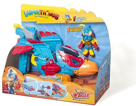 SUPERTHINGS – Wild Eagle, Avión águila de los SuperThings. Incluye 1 Wild Kid y 1 Wild SuperThing héroe exclusivos. Disparador y gatillo para Abrir el Pico del avión águila y capturar a los Villanos