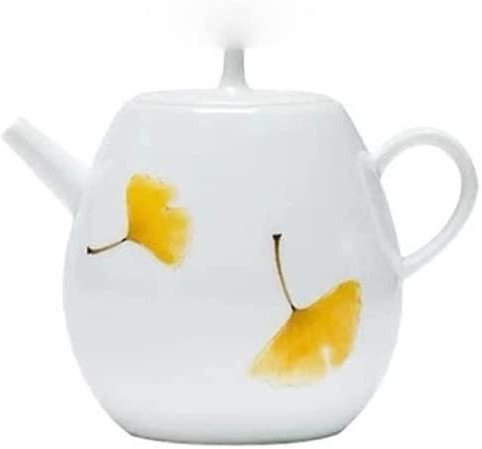 Teiera in Porcellana Bianca da 230 ml Teiera in Ceramica Artistica Gingko Gialla con Filtri Kung Fu Teaware (Color : White, Size : 1pcs) Made in China