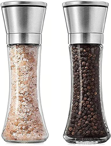 TONZN 2 Pcs Premium Sel et Poivre en Acier Inoxydable Réglable en Céramique De Qualité Générale Moulin À Poivre Noir Moulin À Sel Chili Moulins À Sel Et À Poivre