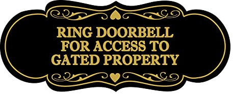 Signs ByLITA Designer Ring Doorbell for Access to Gated Property Sign (Black/Gold) - Small