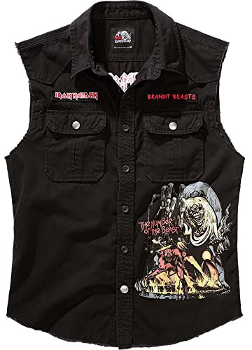 Brandit Iron Maiden Vintage skjorta ärmlös nödskjorta för män, svart, 7XL
