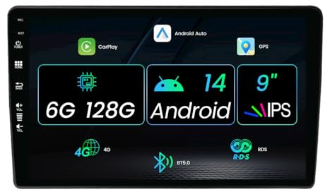 MISONDA 6G+128G 2 Din Android 14 Autoradio passend für Audi A4 B6 B7 S4 RS4 2000–2009 – GPS-Navigation/Carplay/DSP – WiFi-Unterstützung, Mirror Link/Aux/SWC/Rückfahrkamera