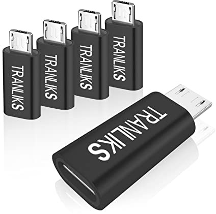 TRANLIKS 5 Pack Adaptateurs USB Type C Femelle vers Micro USB mâle Convient pour la Charge et Le Transfert de Données - Noir