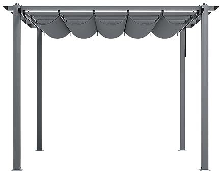 The Fellie 3M x 3M Aluminium Pergola with Retractable Roof, Outdoor Garden Gazebos Water-resistant, Large Metal Retractable Pergola Sun Shade Shelter for Garden, Patio, Poolside, Party, Dark Grey