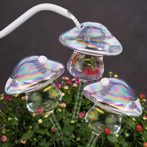 NiHome 3 Stück Glas-Pilz-Bewässerungskugeln für Pflanzen, Selbstbewässerung für Zimmerpflanzen, Automatische Bewässerungssystem für Topfpflanzen, Wasserspender für Pflanzen, Einstellbarer Durchfluss