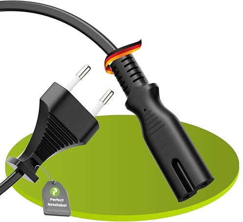 Perfect Stromkabel Netzkabel 2 Polig, 3,0m, Netzstecker Eurostecker Typ C auf Euro 8 Stecker IEC C7 Buchse, Strom Kabel Netzteil für Haushaltsgeräte, PS3, PS4, PS5, TV UVM, Schwarz