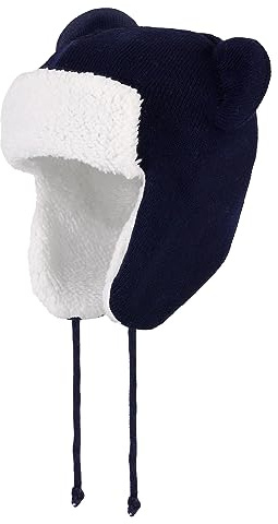 LACOFIA Cappello Invernale Neonato con Orecchie Berretto Beanie Bambino Cappellini Orso a Maglia Foderato in Caldo Pile per Bimbo Blu Marino 1-2 Anni M