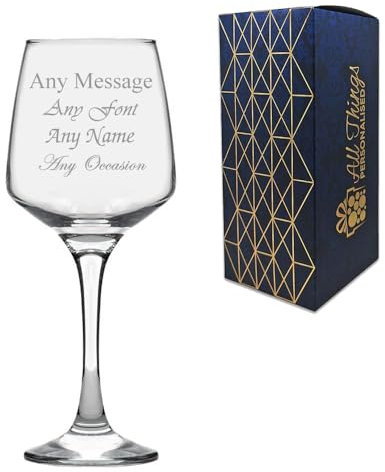 Personalised Engraved Tallo Red Wine Glass with Gift Box, Personalise with Any Message for Any Occasion, Stylize from a Variety of Fonts, Laser Engraved