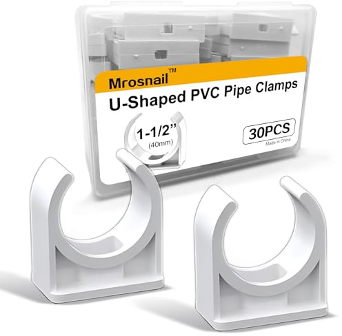 Mrosnail 30 Pcs U-Shaped PVC Pipe Clamps, 40mm White Clips for 1-1/2 Water Pipes, Durable Support & Easy Installation