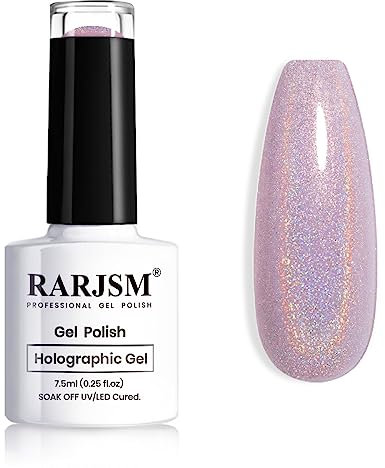 RARJSM Holographic Gel Nail Polish Light Purple Laser Rainbow Glitter Reflective Iridescent Lilac Gel Polish Curing Required Unicorn Mirror Chrome Effect Soak off for Summer Salon Home Manicure 7.5ML