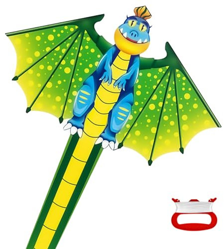 Flintronic Drachen für Kinder und Erwachsene, große Dinosaurier-Drachen mit langem Schwanz und 100 m fliegender Schnur, einfach zu tragen und zusammenzubauen, für Strandcamp-Ausflüge, Outdoor-Spiele