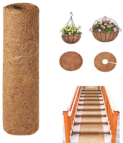 Tapis en fibre de coco - 50 x 200 cm - Rouleau de rangement en noix de coco naturelle - Tapis coco - Insert en feuille de coco pour jardinière, fenêtre, panier de fleurs, jardin, tapis pour animaux de