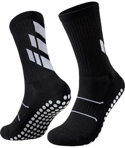 Niorasen Fußballsocken für Herren und Damen, Grip Sportsocken Männer, Tapedesign Football Socks Baumwolle Atmungsaktiv Rutschfeste für Basketball Yoga Training Laufen, 37-42, Schwarz