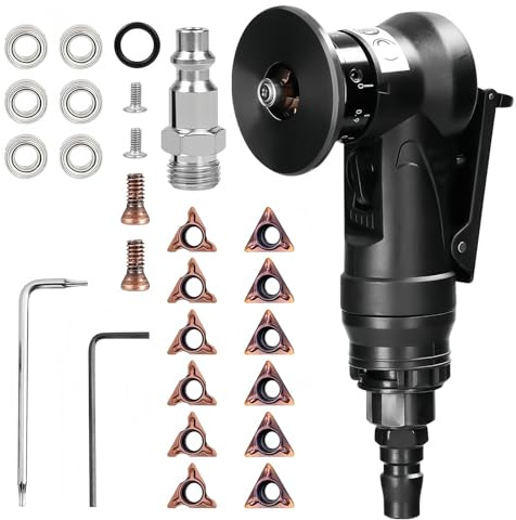 Fuikupe Pneumatische Anfasmaschine Mini Luftfasenwerkzeug Handheld 45° Arc Burr Trimming Pneumatisches Anfaswerkzeug für Metalltrimmen Fase Entgraten (6R + 6C Winkeleinsätze+ 6 Lager)
