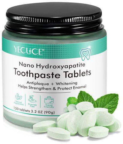 APCKFLEE 150 Toothpaste Tablets, Peppermint Flavored, Nano Hydroxyapatite, Fluoride Free, Remineralizes Teeth, Cleans Effectively, Protects Gums