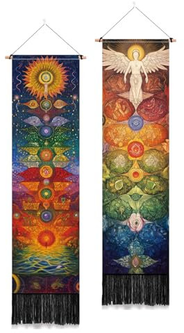PLIGREAT Paquete de 2 tapices de chakras para colgar en la pared, para dormitorio, baño, sala de estar, dormitorio, largo y estrecho, para colgar en la pared del hogar, oficina, decoración artística