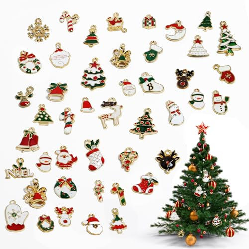 45Pcs Christmas Charms, Mini Christmas Tree Decorations Creative Xmas Hanging Pendants for DIY Making Bracelet Earrings Home Decorations