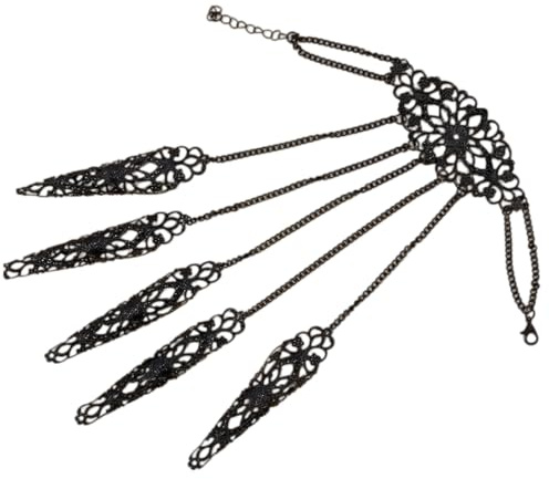 NICENEEDED Pulsera de Extensión de Dedos, Pulsera con Garras En Forma de Uña Negra, Anillo Estilo Punk con Garra para los Dedos, Joyería con Cadena para Halloween