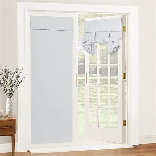 Momooda Cortina de Puerta Francesa para Privacidad, 86x203cm, Blanco | Cortina de Ventana térmica Opaca autoadhesiva para Puerta de Entrada con alzapaños, 1 Unidad