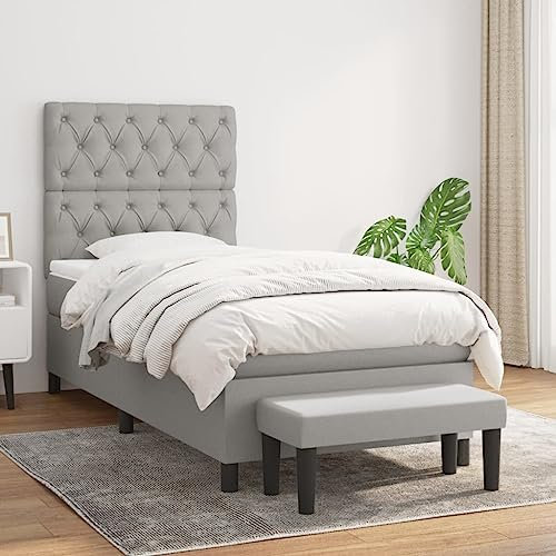 OHOOWOO Boxspringbett mit Matratze Hellgrau 80x200 cm Stoff,Premium Boxspringbett für erholsamen Schlaf mit höhenverstellbarem Kopfteil