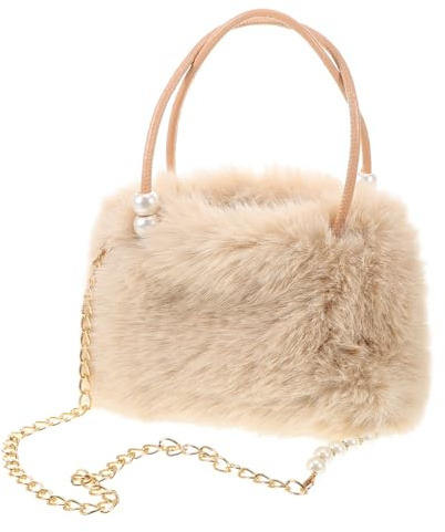 Holibanna Faux Handbag Large Capacity Tote Bag for Women with Elegant Pearl Chain Soft Plush Shoulder and Crossbody Bag for Autumn Winter Evening