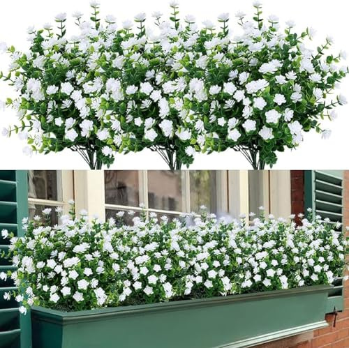 Künstliche Blumen Balkon, 6 Bündel Kunstblumen für Außen, UV Beständige Künstliche Blumen Plastikblumen Deko, Künstliche Pflanzen Balkonpflanzen Wetterfest für Balkon Garten Blumenkasten Innen Außen