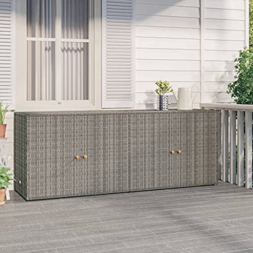 OHOOWOO Gartenschrank Grau 198x55,5x80 cm Poly Rattan,Multifunktionaler Gartenschrank aus Polyrattan für Balkon und Garten Wasserfest Aufbewahrungsschränke, Schließfächer