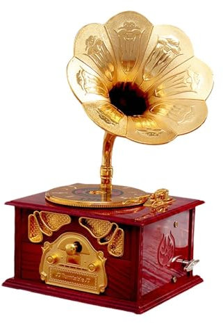 ＡＷＨＡＯ Vintage Grammophon Spieluhr, Tischdisplay, Schmuck Organizer, 11,9 X 10,9 X 22,9 cm, Rote Box