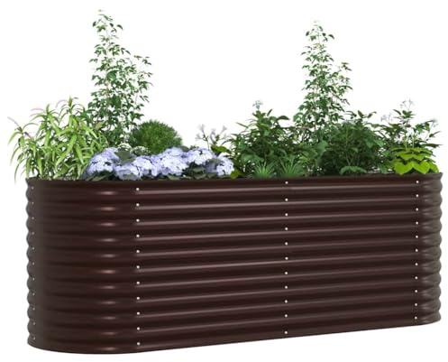 vidaXL Hochbeet Braun 240 x 80 x 81 cm Stahl | Langlebige Konstruktion aus verzinktem Stahl, Elegante und schlichte ovale Form, Ausreichend Platz für verschiedene Pflanzen