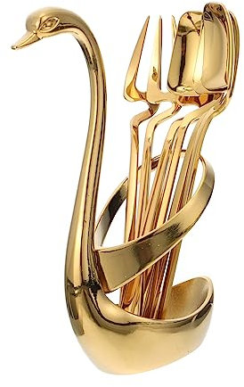 FONDOTIN Cuchara De Café y Tenedores Inoxidable Base De Cisne Para Servir Fruta Ensalada y Postre