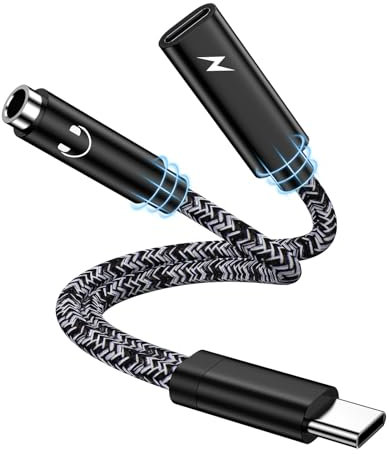 Adaptateur USB C vers Jack 2 en 1, Prise Jack Type C vers AUX 3.5mm Casque Charge Rapide Câble pour Samsung Galaxy S25 Ultra S24 S23 FE S22 S21 A56 A55 5G A54 A36 A35 A17 A16 iPhone 17 16 15 Pro Max