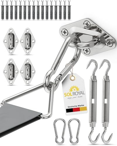 Sol Royal Sonnensegel Befestigung Set Montageset Halterung Wand Rostfreier | Edelstahl viereckig rechteckig dreieckig Befestigungsset für Sonnen Segel Zubehör Montage Kit Wandhalterung M8