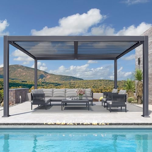 PURPLE LEAF - Pergola bioclimática de aluminio 3 x 4,25 m, carpa impermeable con cuchillas orientables, pérgola exterior para terraza y cochera, color gris