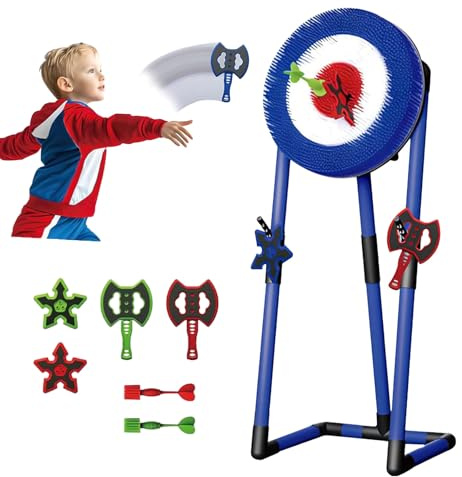 Axe Throwing Game Set - 3-in-1 Axe Throw & Lawn Dart Combo with 2 Axes, 2 Six-Star Darts, Indoor & Outdoor Family Fun