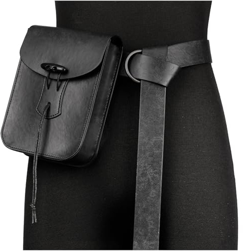 HiiFeuer Mittelalter Retro genähte Gürteltasche, Renaissance Taillentasche | Kunstleder, Halloween-Kostüm, verstellbar, Unisex, Mittelalterfest, Cosplay, LARP, Mittelalter, Alltag, Vintage-Gürteltasche