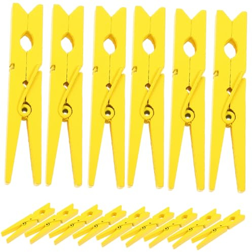 WEKADRIN Pinzas De Madera Ropa 7,4 Cm 30 Unidades Amarillas, Sujetadores Resistentes De Madera y Metal para Colgar Ropa Exteriores y Uso Diario
