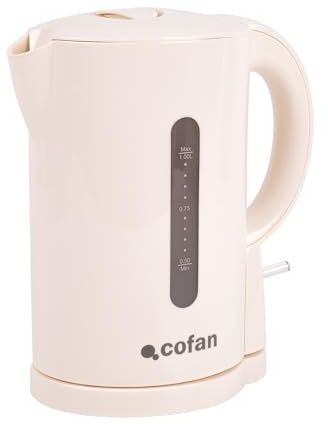 Cofan Bouilloire électrique d'une capacité de 1 litre | Puissance : 1080 W | Couleur : Beige | Bouilloire compacte avec contrôleur Strix | Indicateur de niveau d'eau