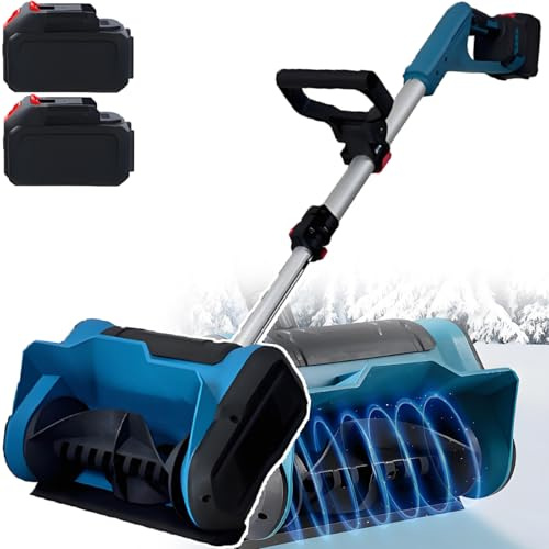 BOOZXCV Spazzatrice Elettrica Commerciale per Neve - Macchina Manuale per Rimozione Neve da 600w, Soffiatore di Neve Senza Fili, Pala per Neve Pieghevole e Portatile, (2batteries)