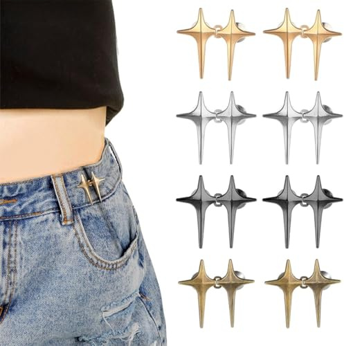 JYNXOR 8 Pares Botones Ajustables para Jeans, Ajustador de Pantalones, Hebilla de Cintura, Botones para Ajustar Jeans, Botones para apretar Pantalones, Botones para Ajustar Jeans, 4 Colores