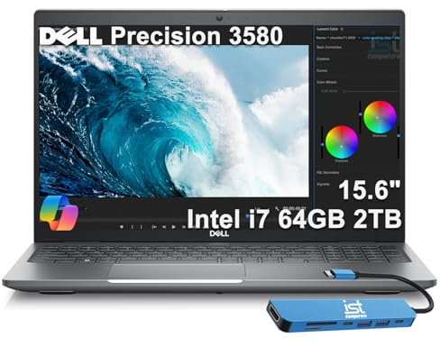 Dell Precision 3580 Mobile Workstation Laptop (15.6 FHD Touchscreen, Intel 10-Core i7-1355U, 64GB RAM, 2TB SSD) for Business, Engineer, IST HUB, 1080p IR Webcam, 2xThunderbolt 4, Wi-Fi 6E, Win 11 Pro
