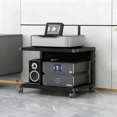 TAUIANE Mueble Multimedia De 2 Niveles, Estante para Consola De Videojuegos, EstanteríA Moderna para Audio Y VíDeo, con Ruedas, Estantes De Madera, para SalóN O Sala De Juegos,001,50x40x40cm