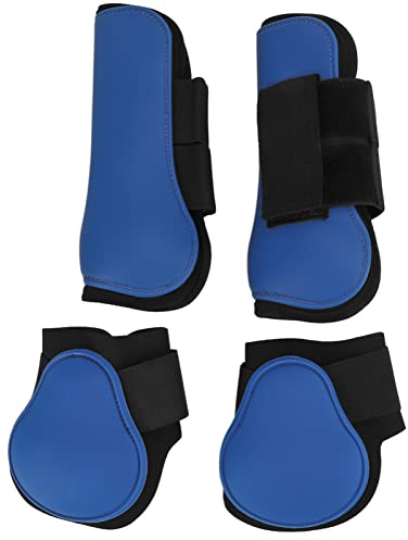 Mavaol 4st hästbenskydd Bekväm PU-neoprenhäststödstövlar för tävlingshoppträning (Blue Set XL)