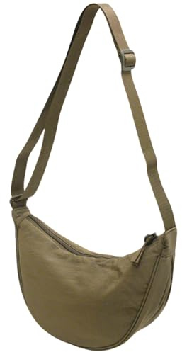 YUESIKJ Damen Halbmond Crossbody Umhängetasche, Beige, Grau, Burgunderrot, Orange, Olivgrün, Zitronengelb, Schwarz, Altblau, Hobo Halfmoon Bag, für Reisen & Alltag