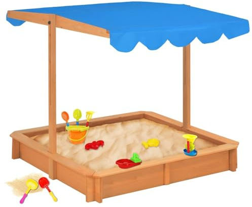 Bac à Sable en Bois, Jeux Extérieur Enfant avec Toit réglable Bois de Sapin 115x115x115 cm