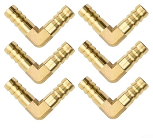 Confezione da 6 raccordi per tubi in ottone, 10 mm, a forma di L, connettori a 90 gradi per sistemi di aria, acqua, olio, gas, con estremità spinate e punti filettati, in ottone resistente alle