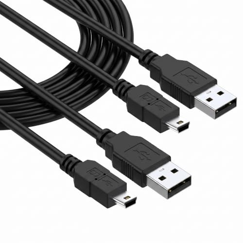 TwinkleHom Universal Charging Cable Mini USB Cable for PS3 Console, USB 2.0 A to Mini B Charging Lead for Dash Cam Cable, GoPro, MP3 Player, Digital Cameras, 2 Pack, 1.8m