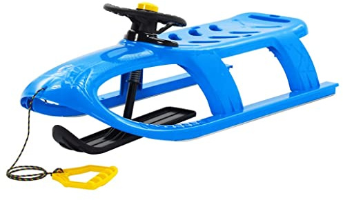 Runheo Schlitten mit Lenkrad und Zugseil Blau 102,5x40x23 cm Polypropylen robust für Kinder ab 3 Jahren mit Stahlkufen, kugelförmigem Design und Leichter Kontrolle für Winterspaß im Schnee