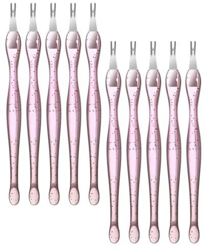 Grattoirs à Cuticules Rose 10 Pièces en Pp et Acier Inoxydable | Set D’outils Nail Art, Outils de Nail Art et Manucure, Fourche Incisive pour Retirer Peaux Mortes