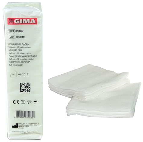 GIMA 35005 bomullssvampdyna, 16-ply, storlek: 5 cm x 5 cm (paket med 1000)